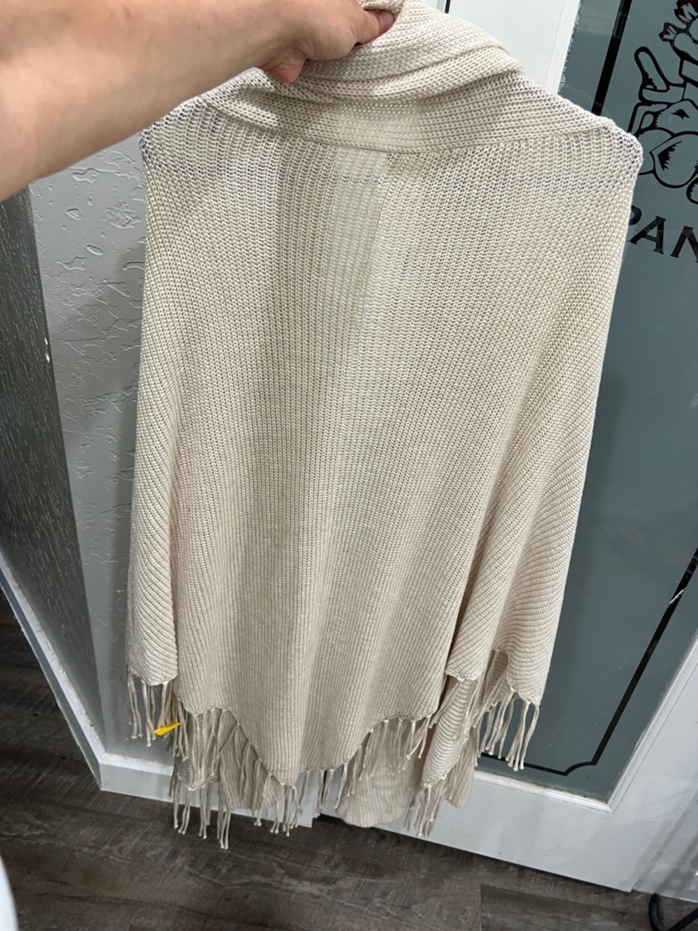Chico's Beige Open-Knit Fringe Wrap Cardigan - Picture 11 of 13